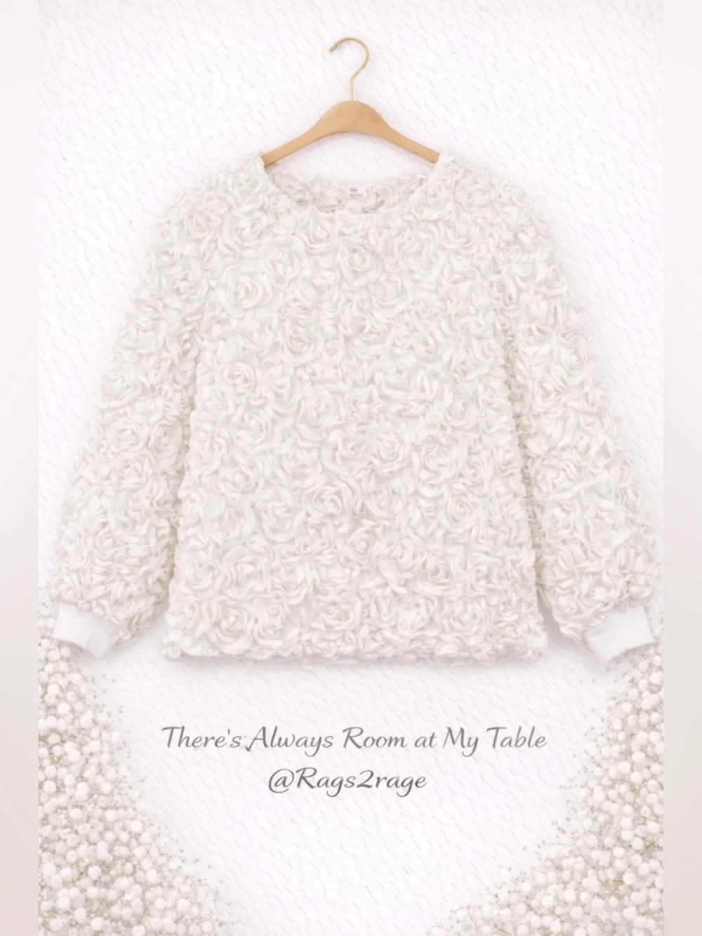 Joh. White Rose Petal Sheer Sleeve Top Cotton Blend Long Sleeve XS - Picture 3 of 9
